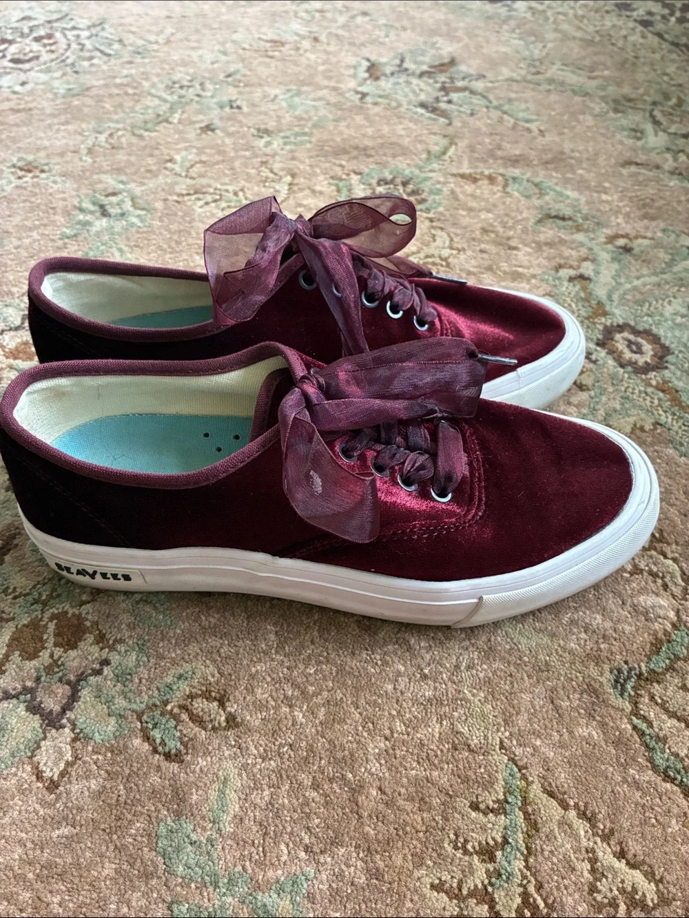 SeaVees for J.Crew Legend Sneakers Burgundy Velvet 7